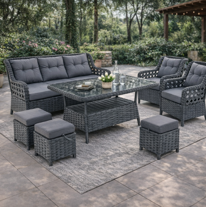 Eren Rattan Puflu Bahçe Balkon Takımı 3+1+1 Antrasit